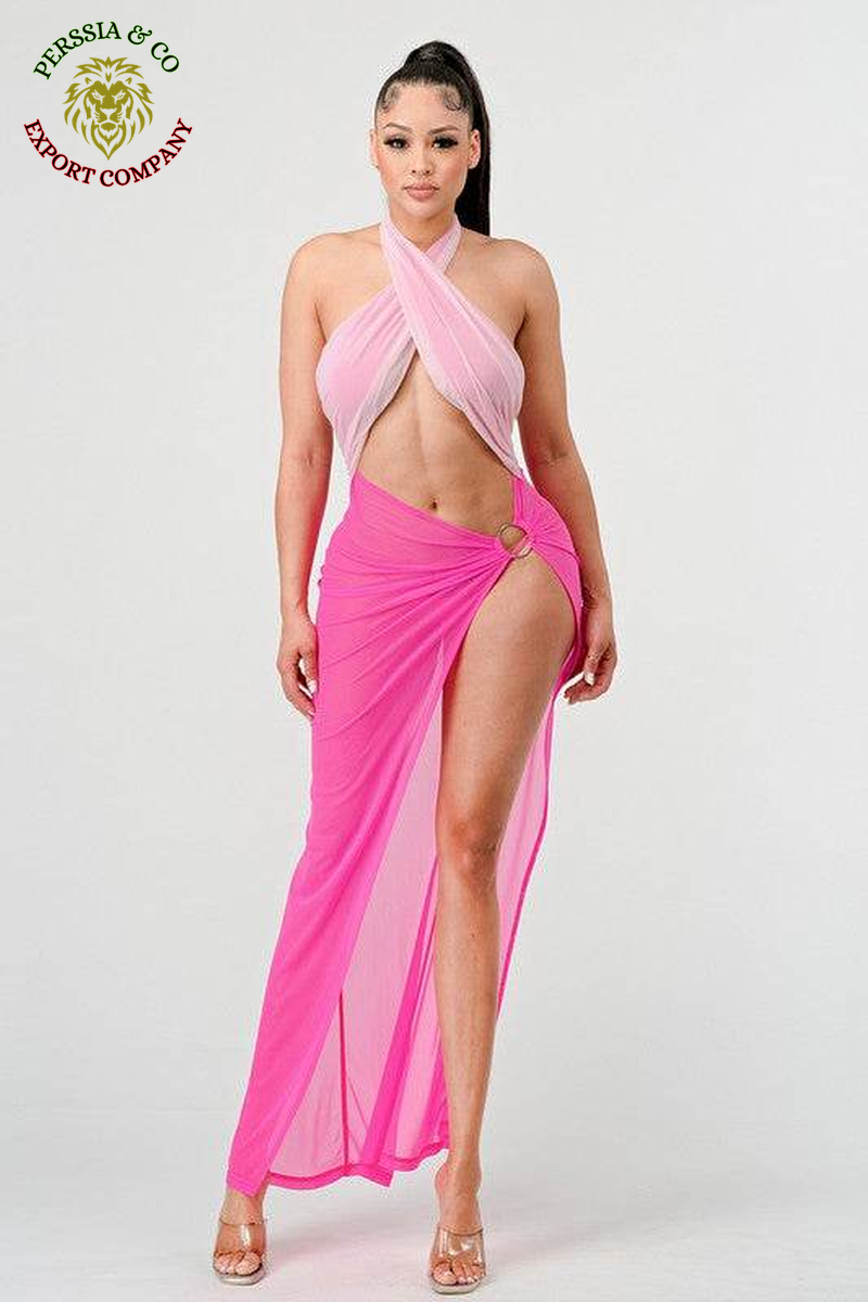 SEXY TIE around HIGH SLIT DRESS