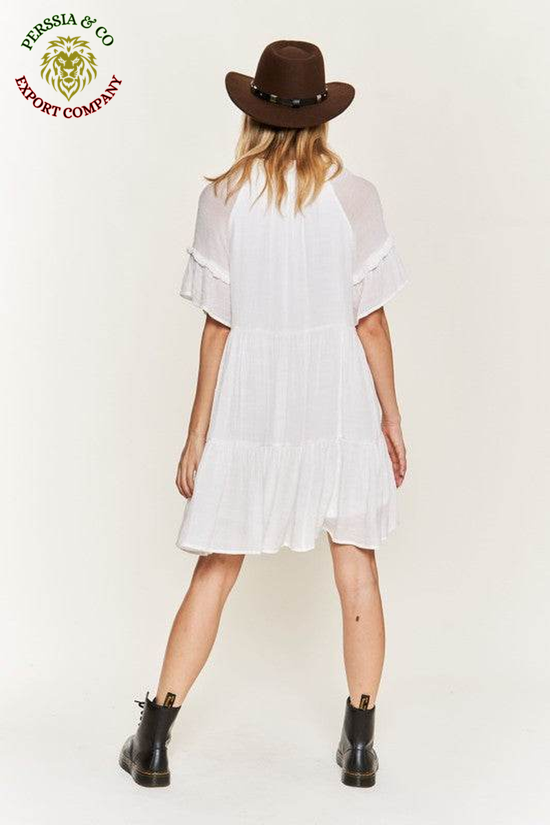 Ruffled Neck Tiered Mini Dress JBJ1054A