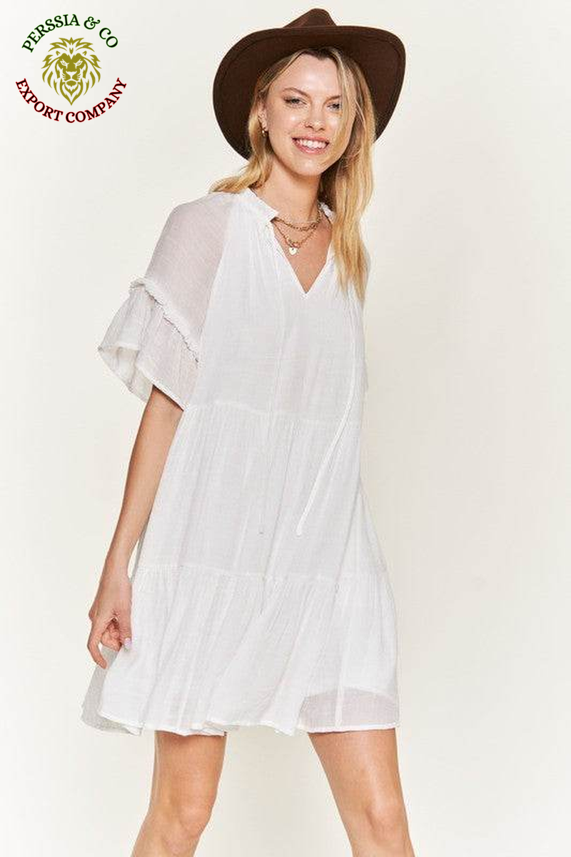 Ruffled Neck Tiered Mini Dress JBJ1054A