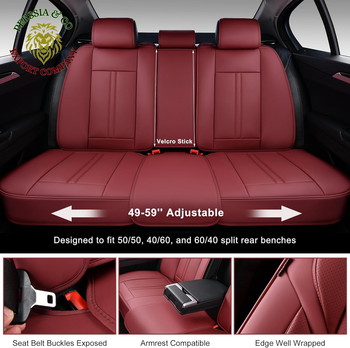 Car Seat Covers Full Set, Front and Rear Seat Covers for Cars, Leatherette Auto Seat Protectors Car Interior Accessories, Car Seat Cushions Fit for Most Sedans SUV Pick-Up Truck, Winered