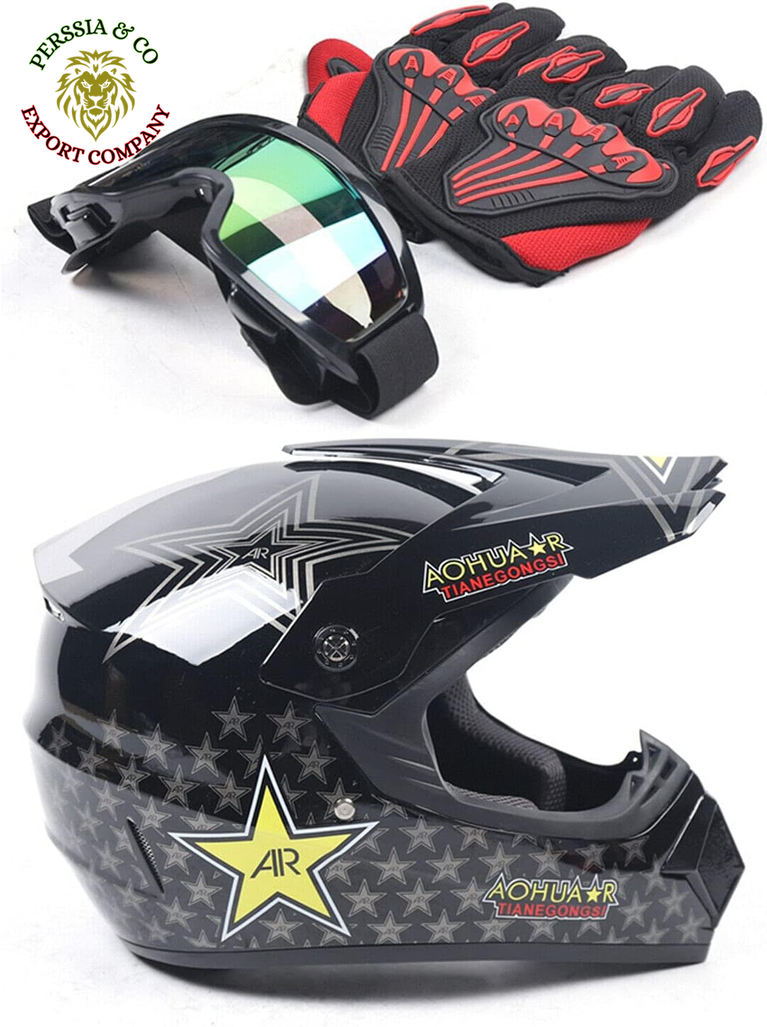 Youth Kids Safety Motocross Helmet ABS Breathable Unisex Youth Kids Helmet W/Goggles Gloves DOT Motocross ATV Dirt Bike Helmet Kit USA Stock (COLOR 4 M)