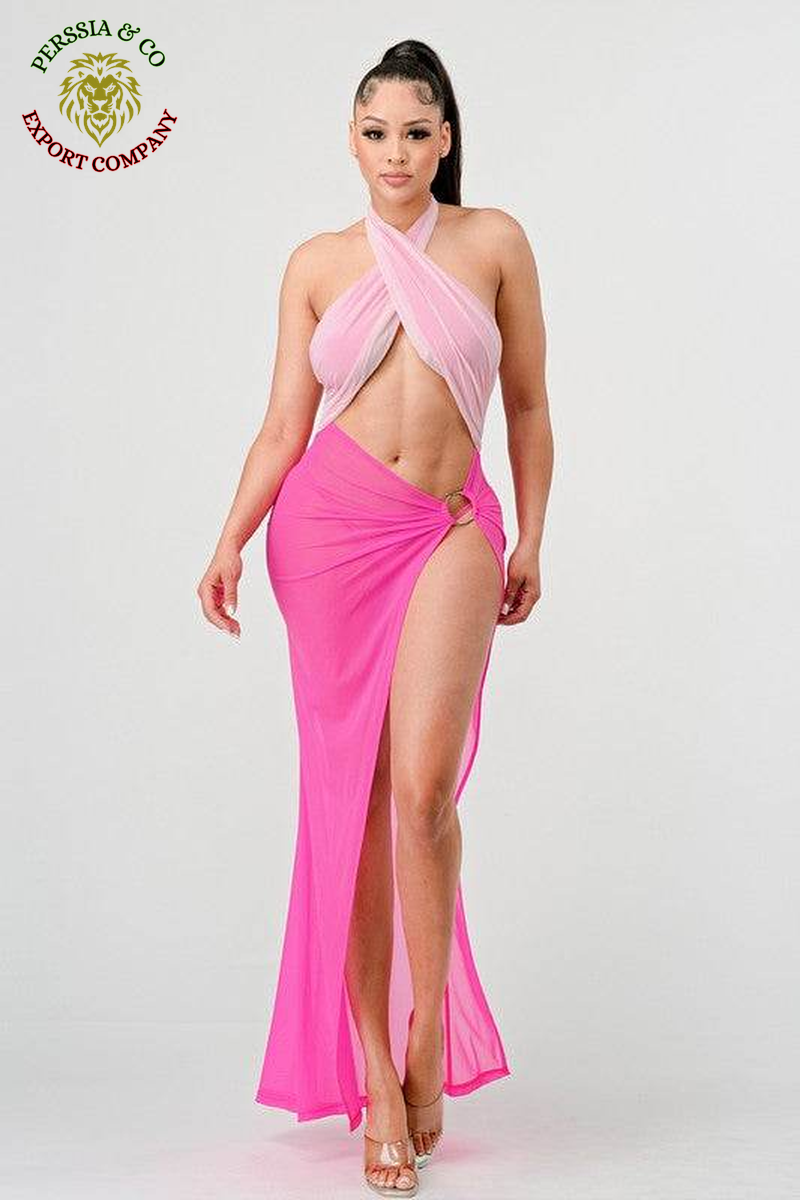 SEXY TIE around HIGH SLIT DRESS
