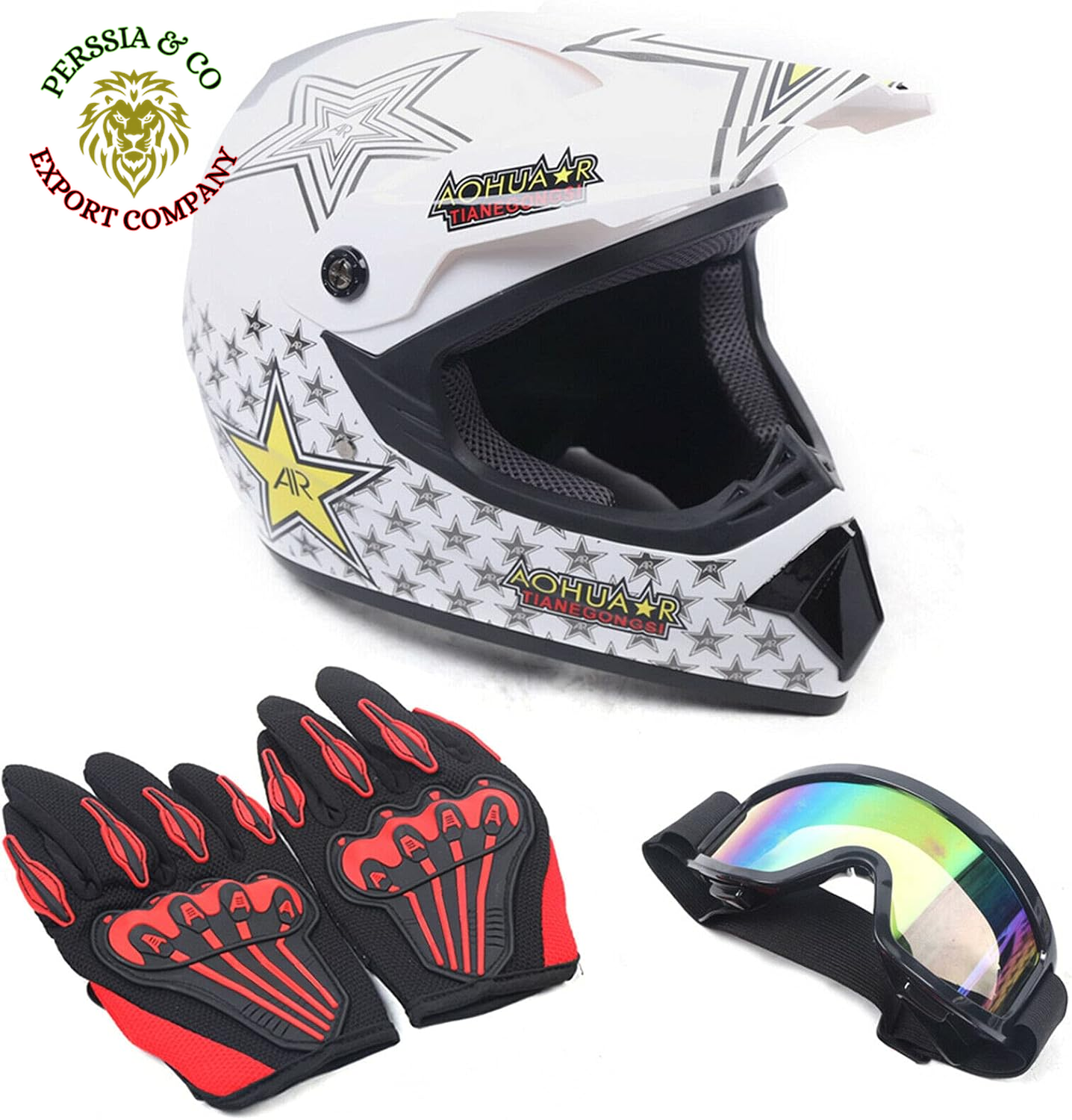 Youth Kids Safety Motocross Helmet ABS Breathable Unisex Youth Kids Helmet W/Goggles Gloves DOT Motocross ATV Dirt Bike Helmet Kit USA Stock (COLOR 4 M)
