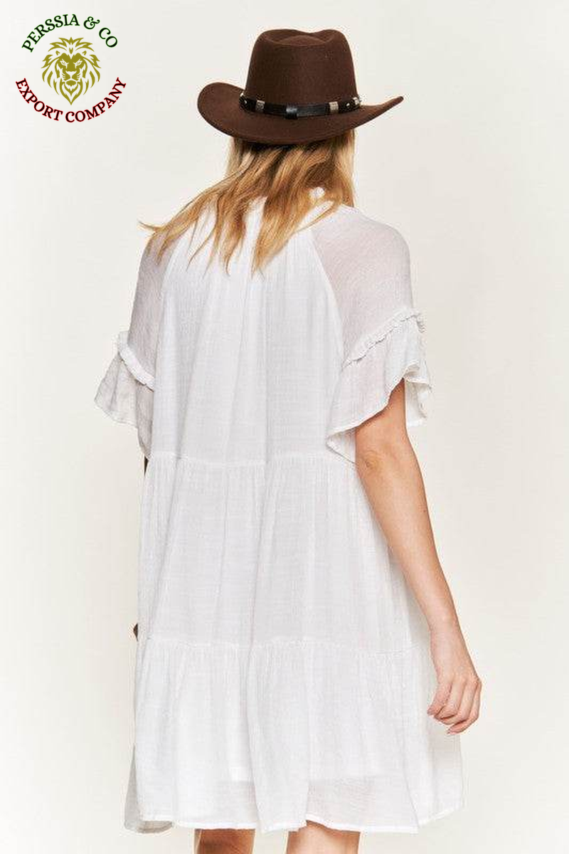 Ruffled Neck Tiered Mini Dress JBJ1054A