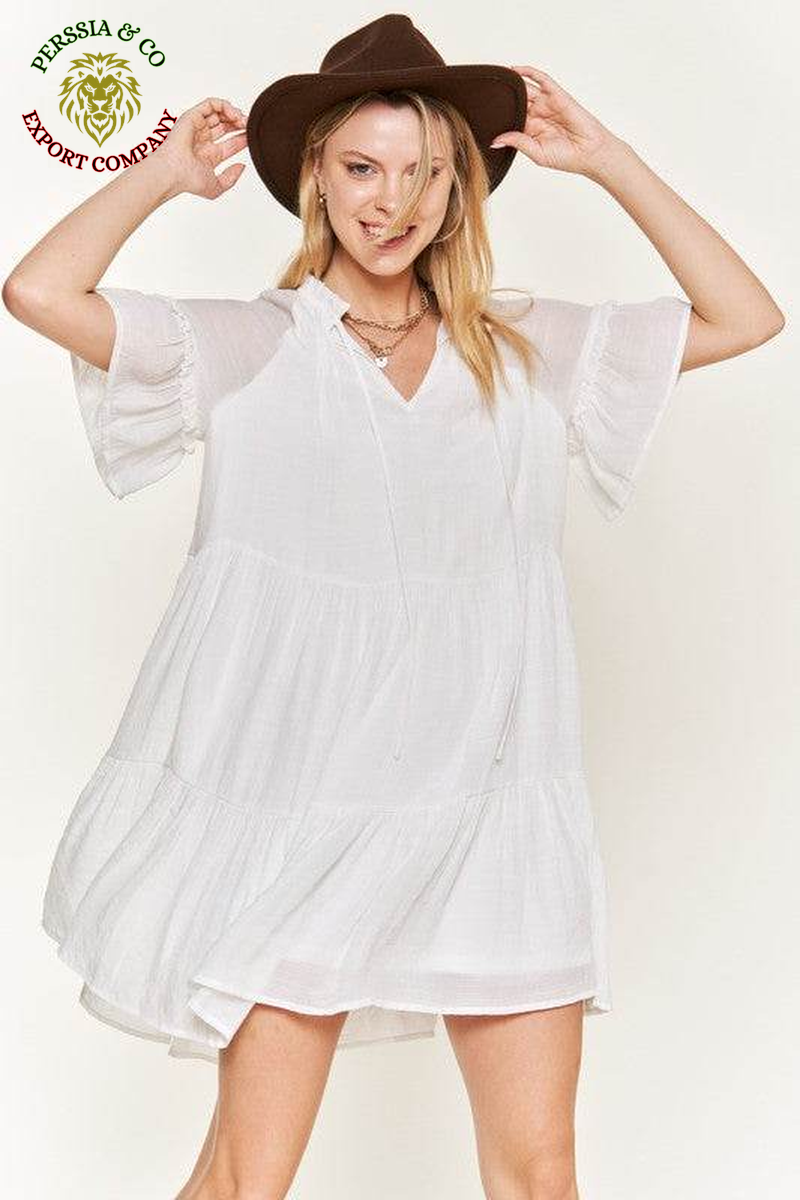 Ruffled Neck Tiered Mini Dress JBJ1054A