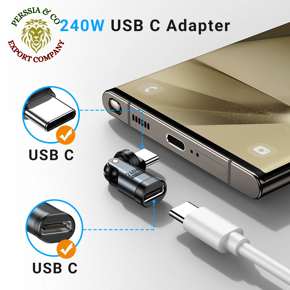 AUFU PD240W USB C to Type C OTG Adapter 540 Rotation 5A Fast Charge Cable Converter for Iphone 16 Macbook Samsung Xiaomi Laptop