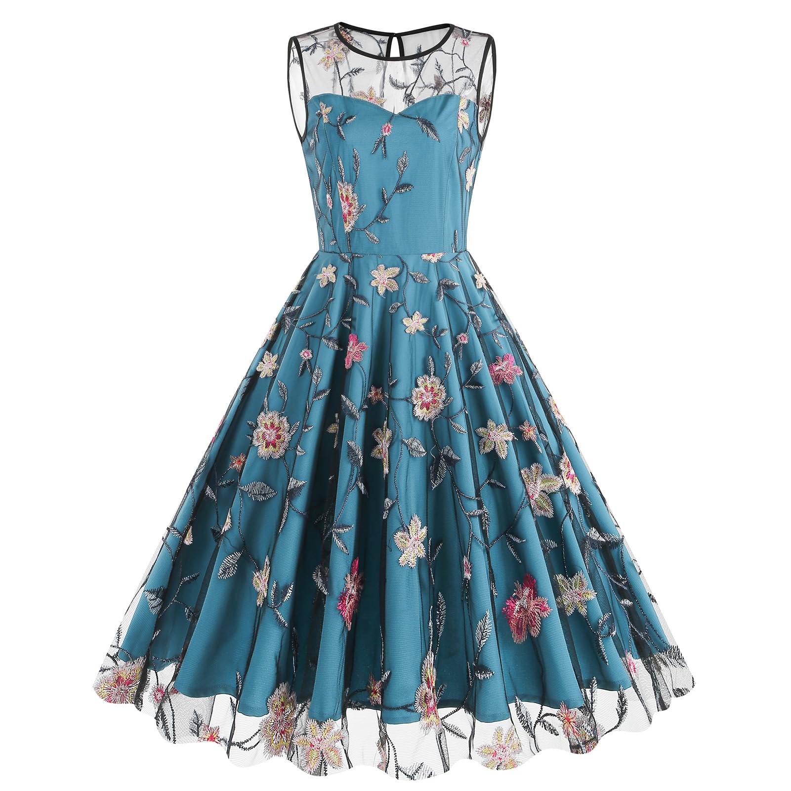 Perssia EnchantedPeacock™ Floral Embroidered Tulle Dress Floral for Women Sleeveless - PERSSIA