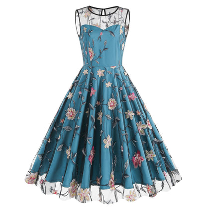 Perssia EnchantedPeacock™ Floral Embroidered Tulle Dress Floral for Women Sleeveless - PERSSIA