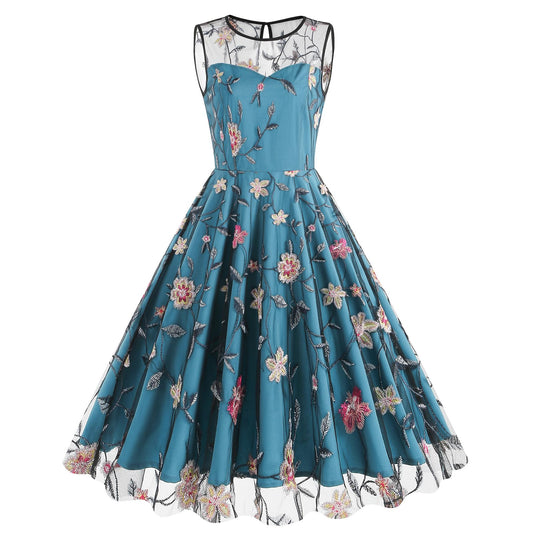 Perssia EnchantedPeacock™ Floral Embroidered Tulle Dress Floral for Women Sleeveless - PERSSIA
