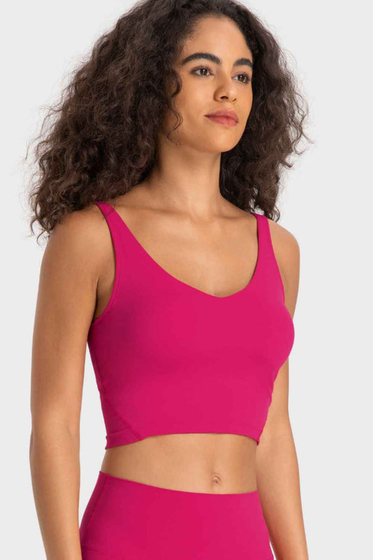 Millennia Deep V‑Neck Crop Sports Bra – Wireless, Highly Stretchy Activewear - TreUS