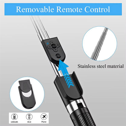 1.7M Long Extended Bluetooth Wireless Selfie Stick Live Stand Holder Tripod Foldable with Fill Light Phone Holderfor Smartphones