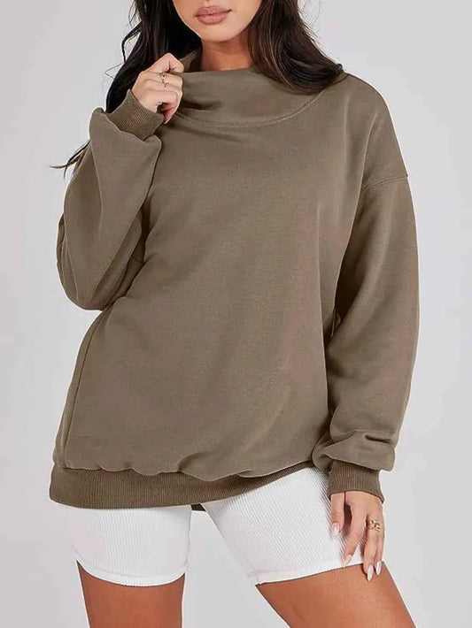 Mock Neck Drop Shoulder Long Sleeve Sweatshirt-Tre(INT8D)