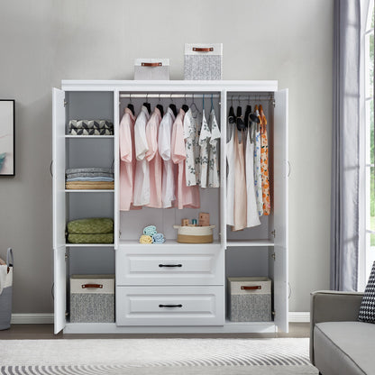 Perssia YG‑15 GrandWard™ — 74" White Freestanding Solid Wood Wardrobe Closet - PERSSIA