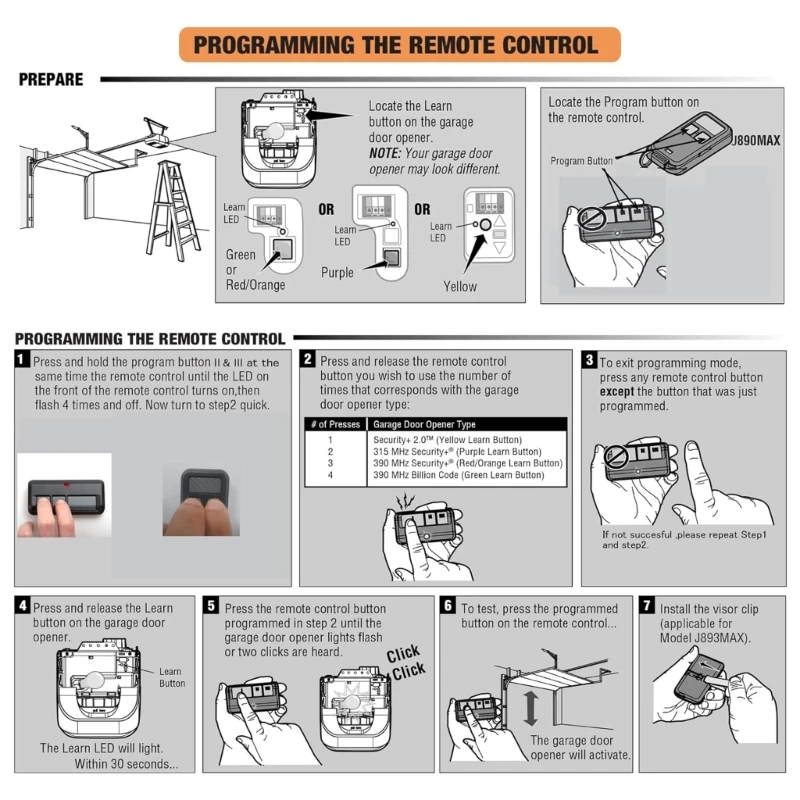 2 For Chamberlain LiftMaster Garage Door Opener Remote 893LM 953EV-P2 Learn - PERSSIA