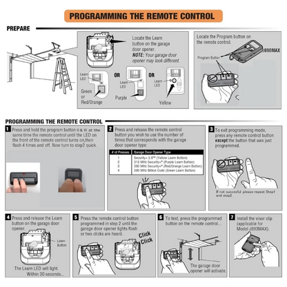 2 For Chamberlain LiftMaster Garage Door Opener Remote 893LM 953EV-P2 Learn - PERSSIA