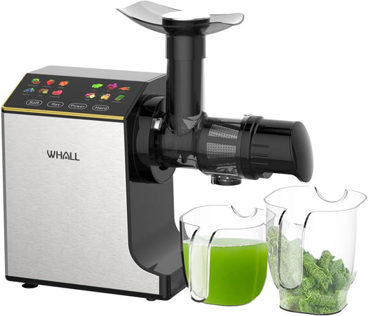 JuiceFlow™ 150W Slow Masticating Juicer WHALL Masticating Slow Juicer Professional Stainless Juicer Machines for Vegetable and Fruit Touchscreen Cold Press Juicer with 2 Speed Modes Golden - PERSSIA