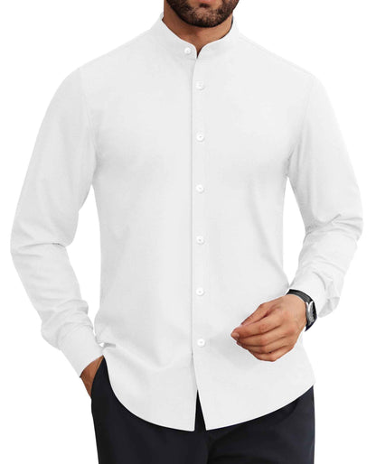 Perssia Men’s Wrinkle‑Free Dress Shirt — Long Sleeve • Button‑Down • Banded Collar