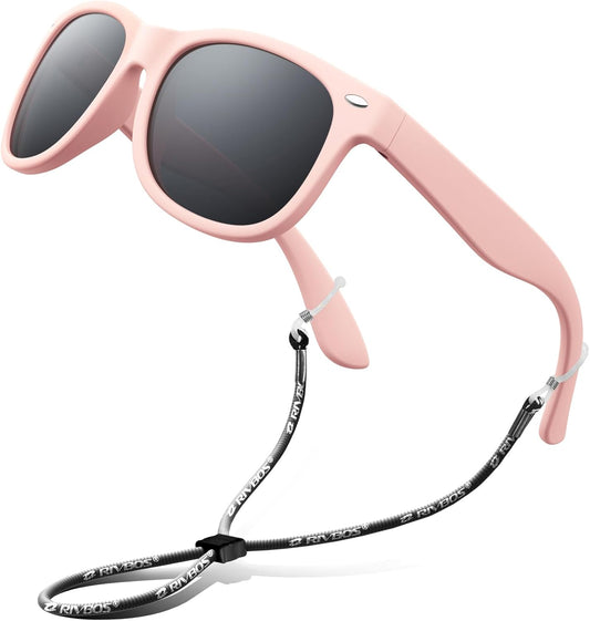 Kids Sunglasses Polarized UV Protection Flexible Rubber Glasses Shades with Strap for Boys Girls RBK004