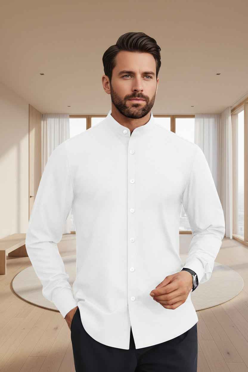 Perssia Men’s Wrinkle‑Free Dress Shirt — Long Sleeve • Button‑Down • Banded Collar