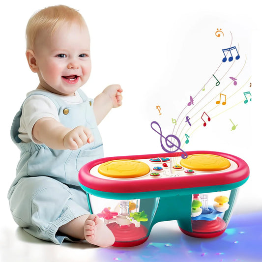 Baby Toys for 12 Months, Toddler Musical Instruments Infant Toys, Rotating Light up Learning Sensory Toys for 12-18 Months, Boys Girls Baby Drum Toy