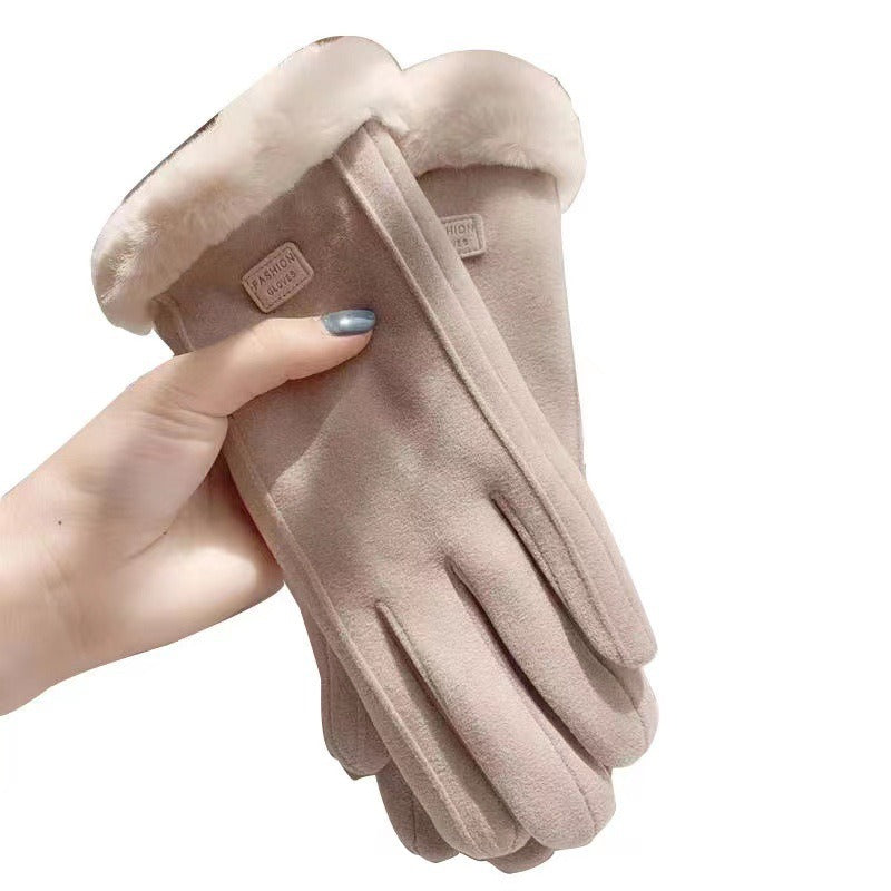 Women's Fuzzy Winter Gloves with Letter Patches - PERSSIA
