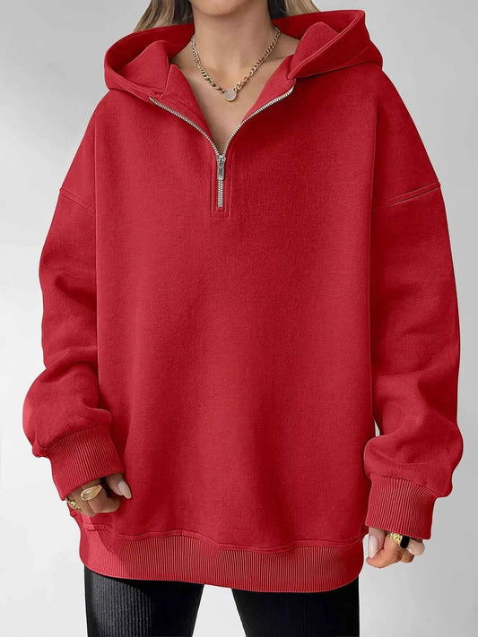 Oversized Quarter-Zip Hoodie-Tre(INT8D)