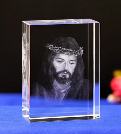 Perssia CrystalFaith™ — 3D Engraved Jesus &amp; Cross Crystal Ornaments (White Crystal | 50×50×80 mm) - PERSSIA
