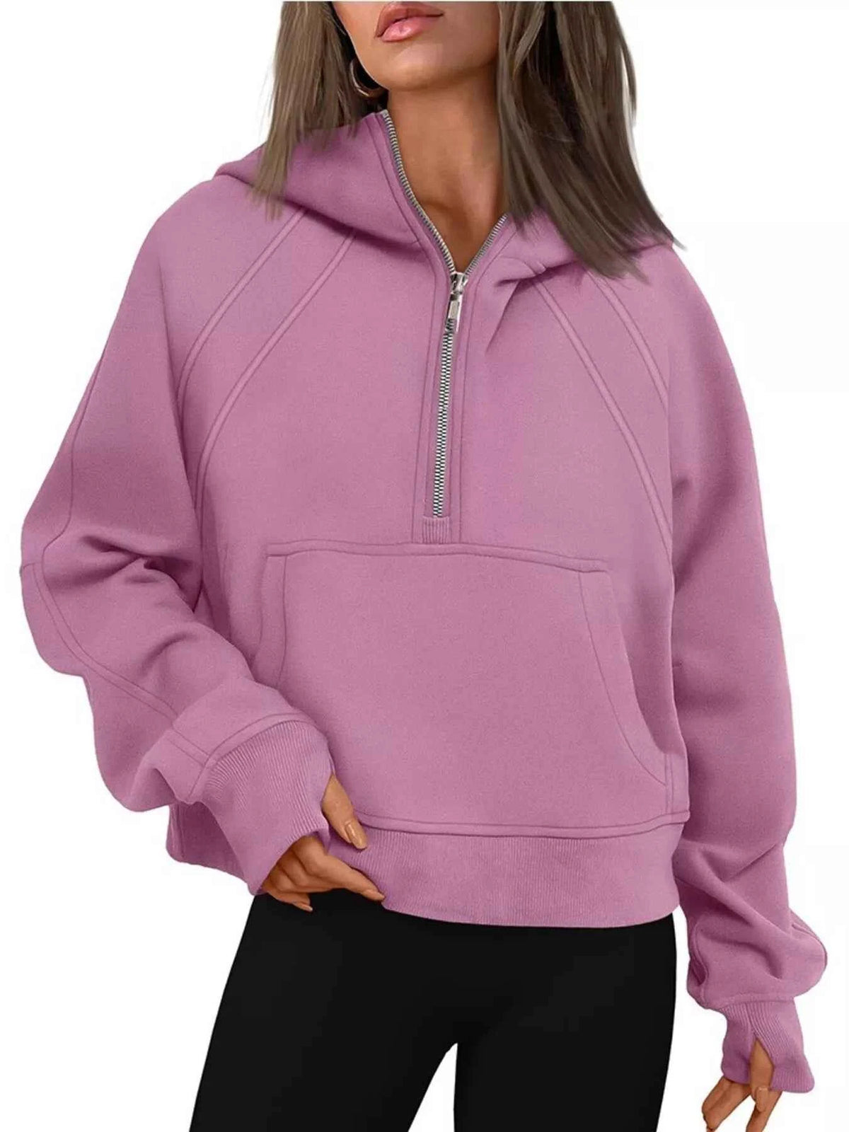 Half Zip Raglan Sleeve Hoodie-Tre(INT8D)