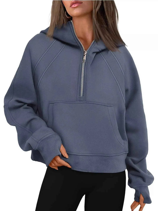 Half Zip Raglan Sleeve Hoodie-Tre(INT8D)