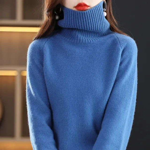 Womens 100 % Merino Wool High Neck Sweater Top-INT8