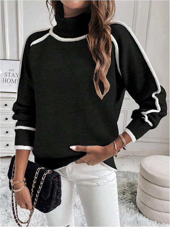 MEROKEETY Chunky Knit Mock Neck Sweater – 2024 Edition -US2D