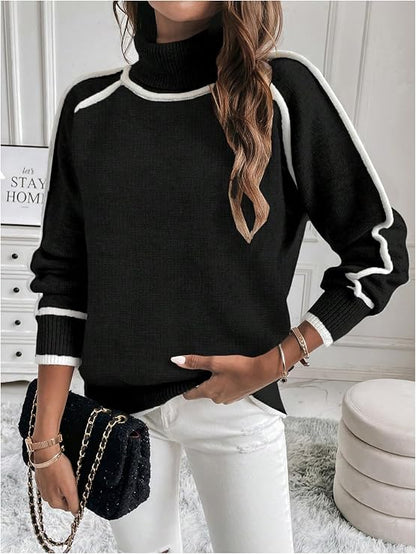 MEROKEETY Chunky Knit Mock Neck Sweater – 2024 Edition -US2D