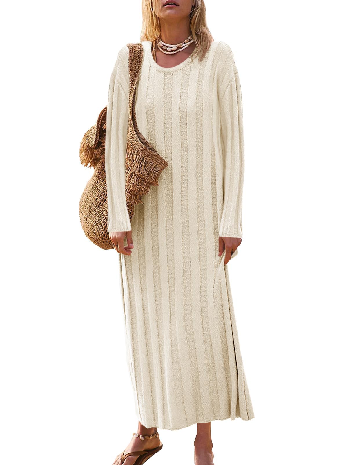 Saodimallsu Ribbed Knit Sweater Dress – Beige -US2D