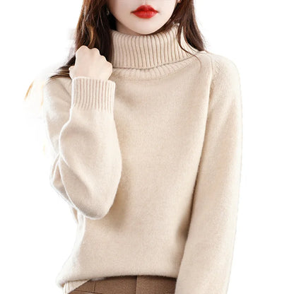 Womens 100 % Merino Wool High Neck Sweater Top-INT8