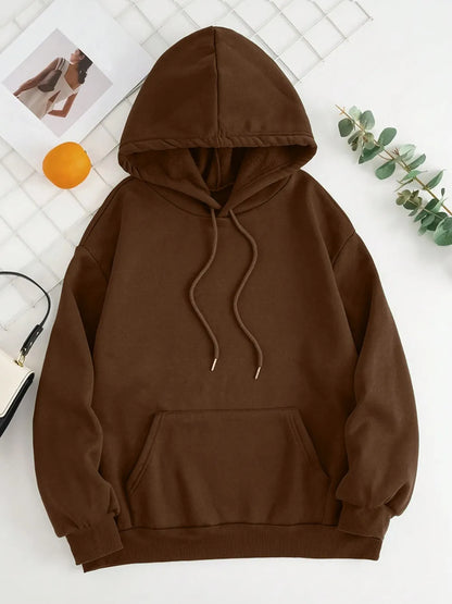 Brown hoodie on a white background with decorative elements.
