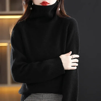 Womens 100 % Merino Wool High Neck Sweater Top-INT8