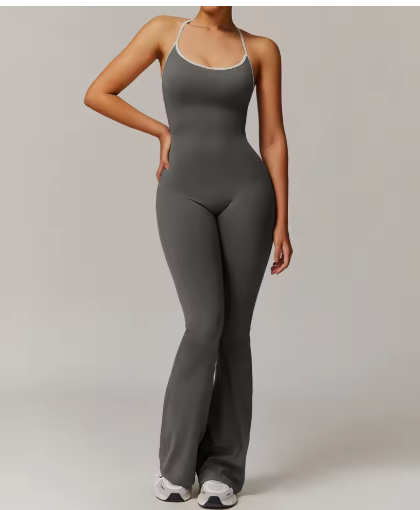 Perssia Solid Beauty-back Long Pants Jumpsuit Yoga Fitness Running Dance Slim Bodysuit Women Sports Clothing