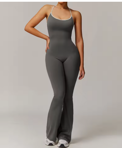 Perssia Solid Beauty-back Long Pants Jumpsuit Yoga Fitness Running Dance Slim Bodysuit Women Sports Clothing