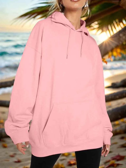 Drawstring Dropped Shoulder Hoodie-Tre(INT8D)