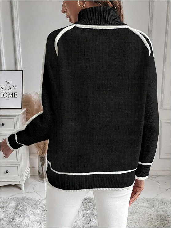 MEROKEETY Chunky Knit Mock Neck Sweater – 2024 Edition -US2D