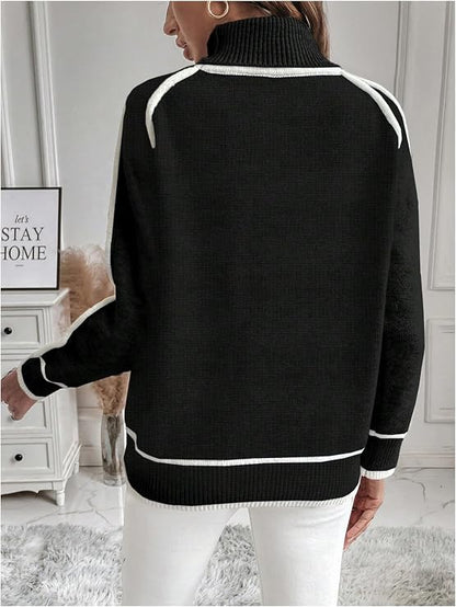 MEROKEETY Chunky Knit Mock Neck Sweater – 2024 Edition -US2D