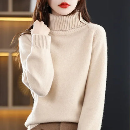 Womens 100 % Merino Wool High Neck Sweater Top-INT8