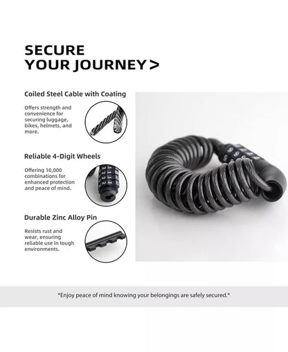 Small Combo Bike Lock Cable, Retractable Combination Cable Lock with Code, for Travel Safe Luggage, Suitcase, Scooter Ebike Bicycle Motorcycle Helmet anti Theft, Outdoor Ski Snowboard