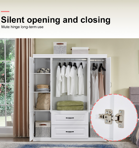 Perssia YG‑15 GrandWard™ — 74" White Freestanding Solid Wood Wardrobe Closet - PERSSIA