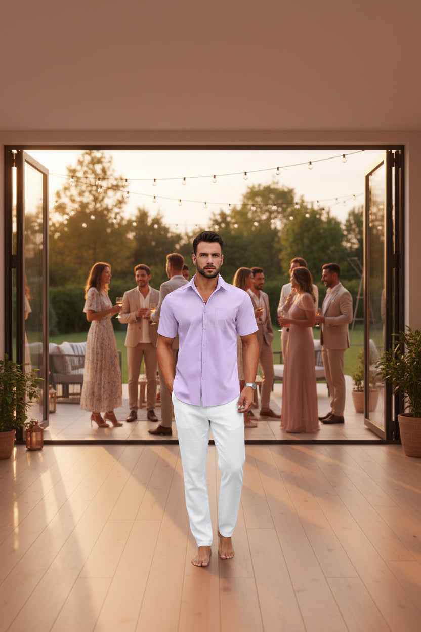 Perssia UrbanEase™ Wrinkle-Free Button-Up Shirt Lavender