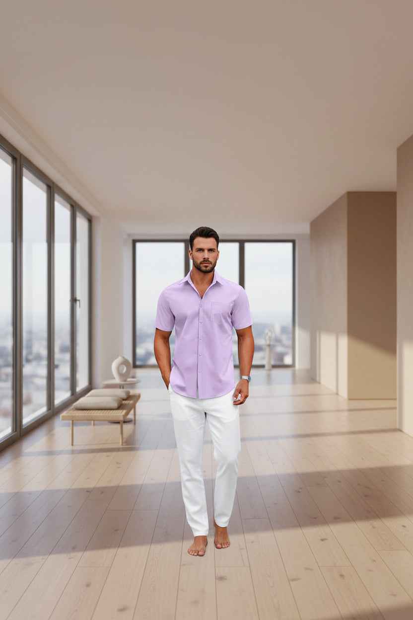 Perssia UrbanEase™ Wrinkle-Free Button-Up Shirt Lavender