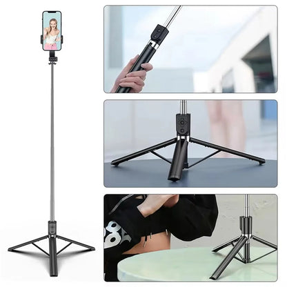 1.7M Long Extended Bluetooth Wireless Selfie Stick Live Stand Holder Tripod Foldable with Fill Light Phone Holderfor Smartphones