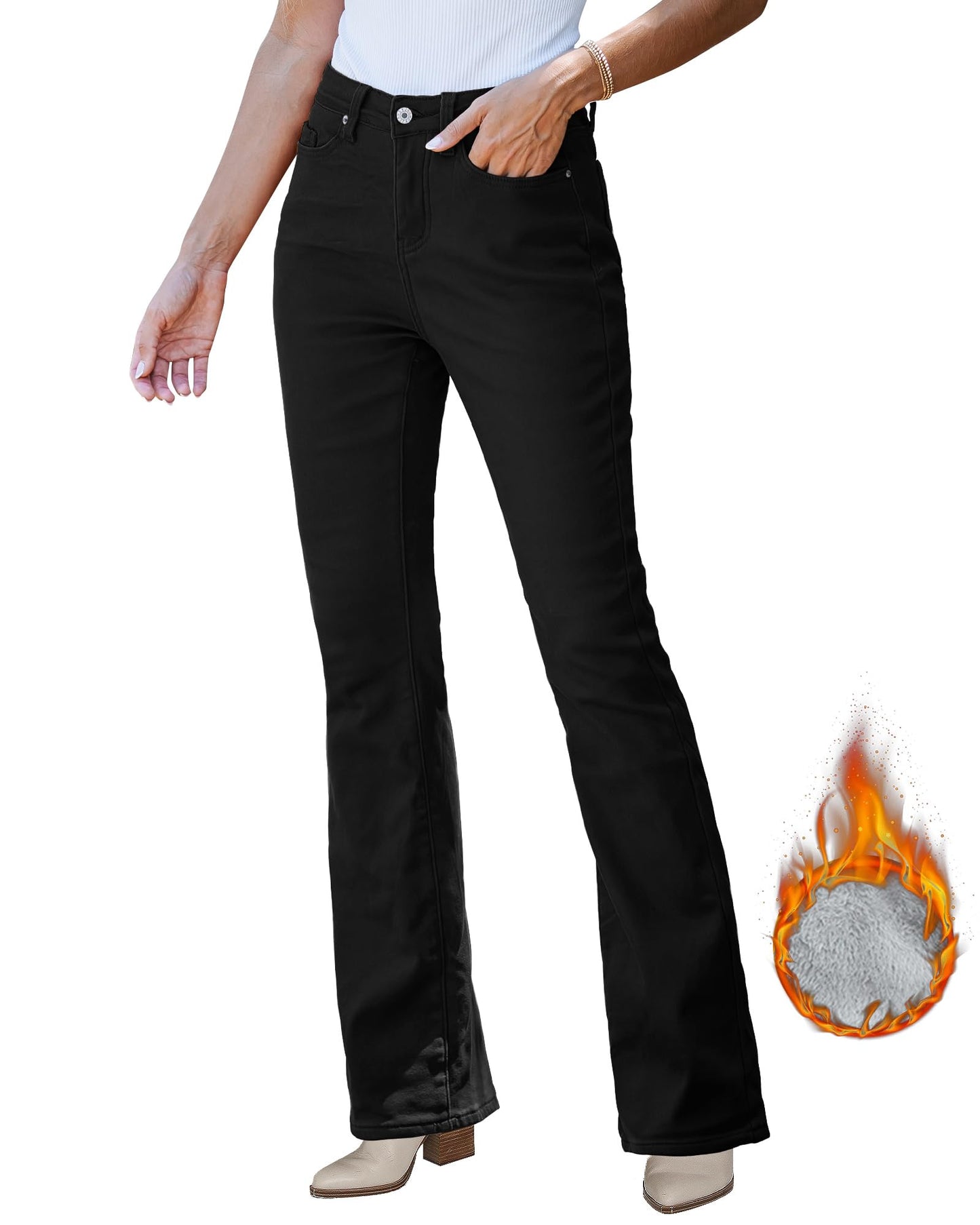 Perssia ThermoBoot™ High‑Waisted Fleece‑Lined Bootcut Jeans — Black (L / 12–14) - PERSSIA