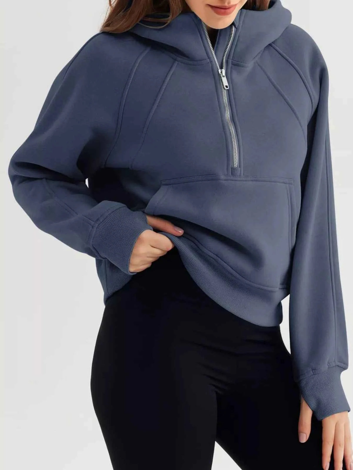 Half Zip Raglan Sleeve Hoodie-Tre(INT8D)