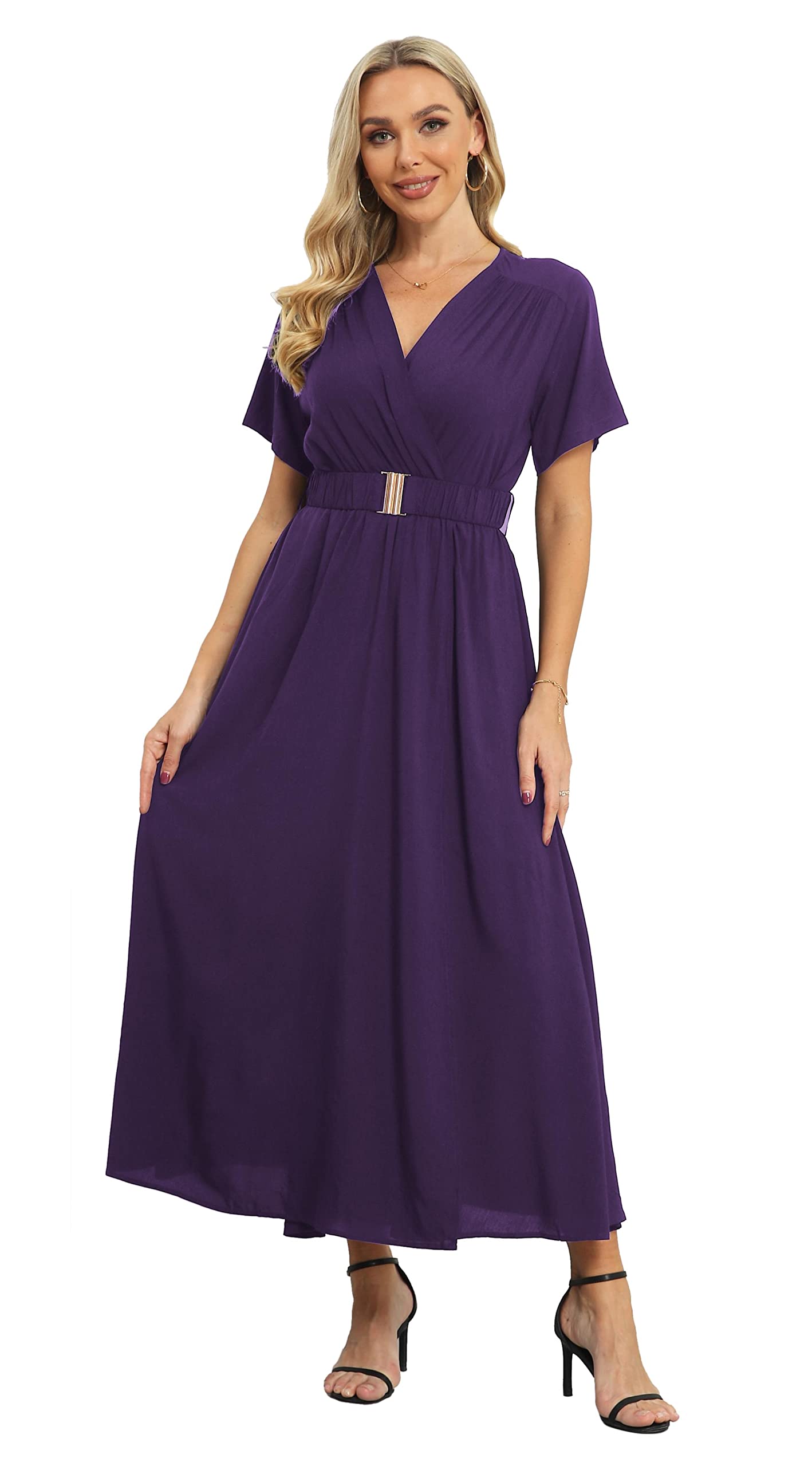 Perssia WrapV™ Floral Boho Maxi Dress — Peacock Floral (M) Casual Boho Long Dress Flowy Maxi Beach Wedding Guest Dresses - PERSSIA